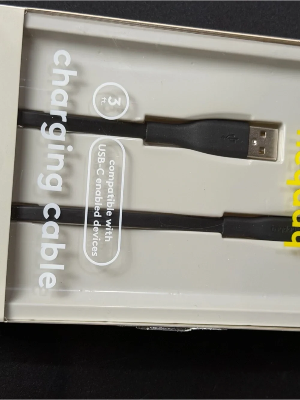 heyday Black Flat USB-A to USB-C Charging Cable